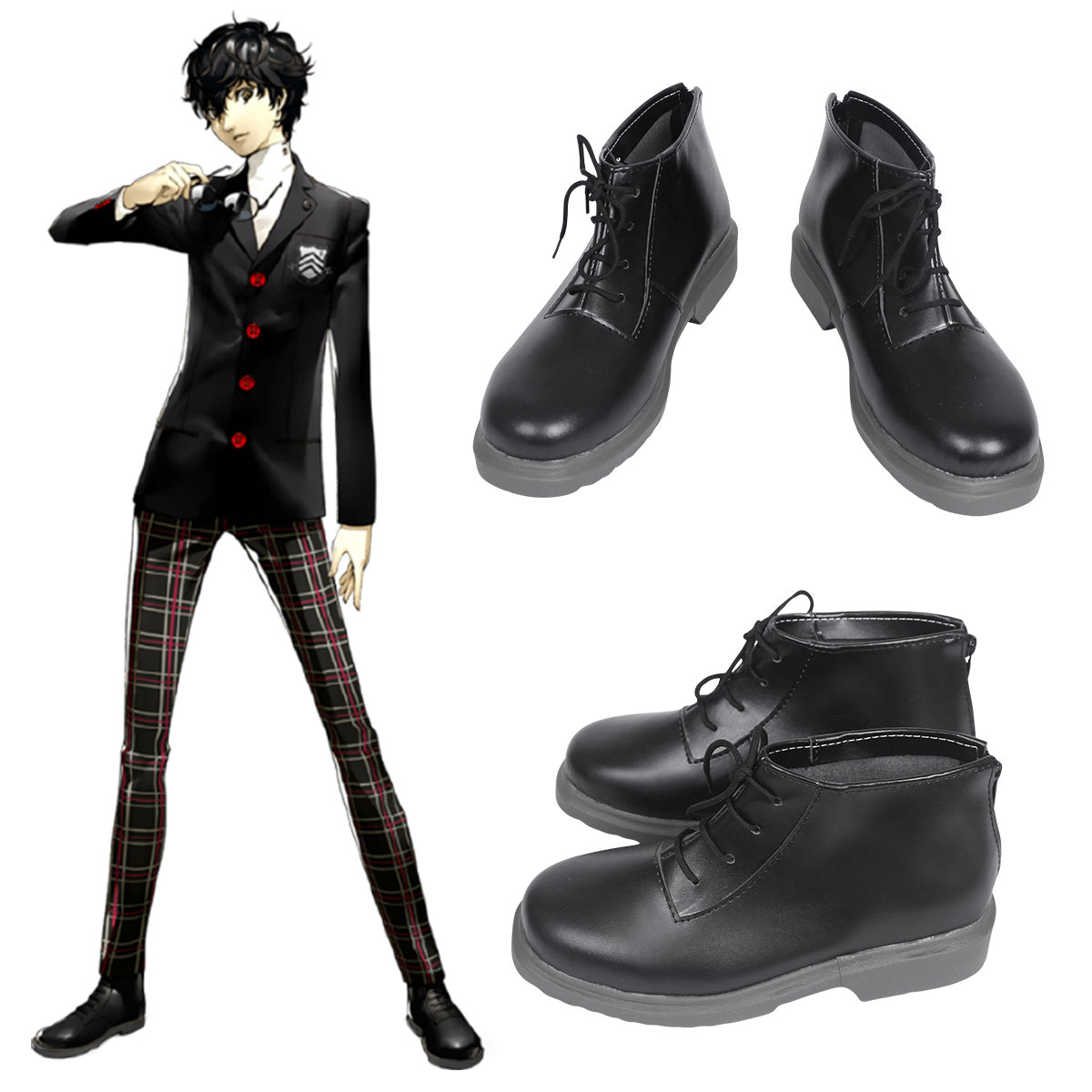 Persona 5 Protagonist Akira Kurusu Ren Amamiya Black Cosplay Shoes