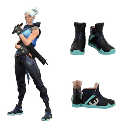 Valorant Jett Black Blue Cosplay Shoes