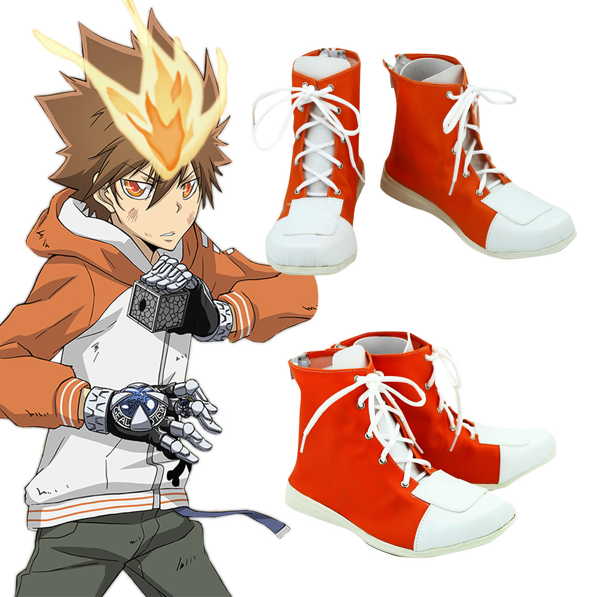 Katekyo Hitman Reborn! Sawada Tsunayoshi Orange Shoes Cosplay Boots