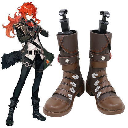 Genshin Impact Diluc Brown Shoes Cosplay Boots