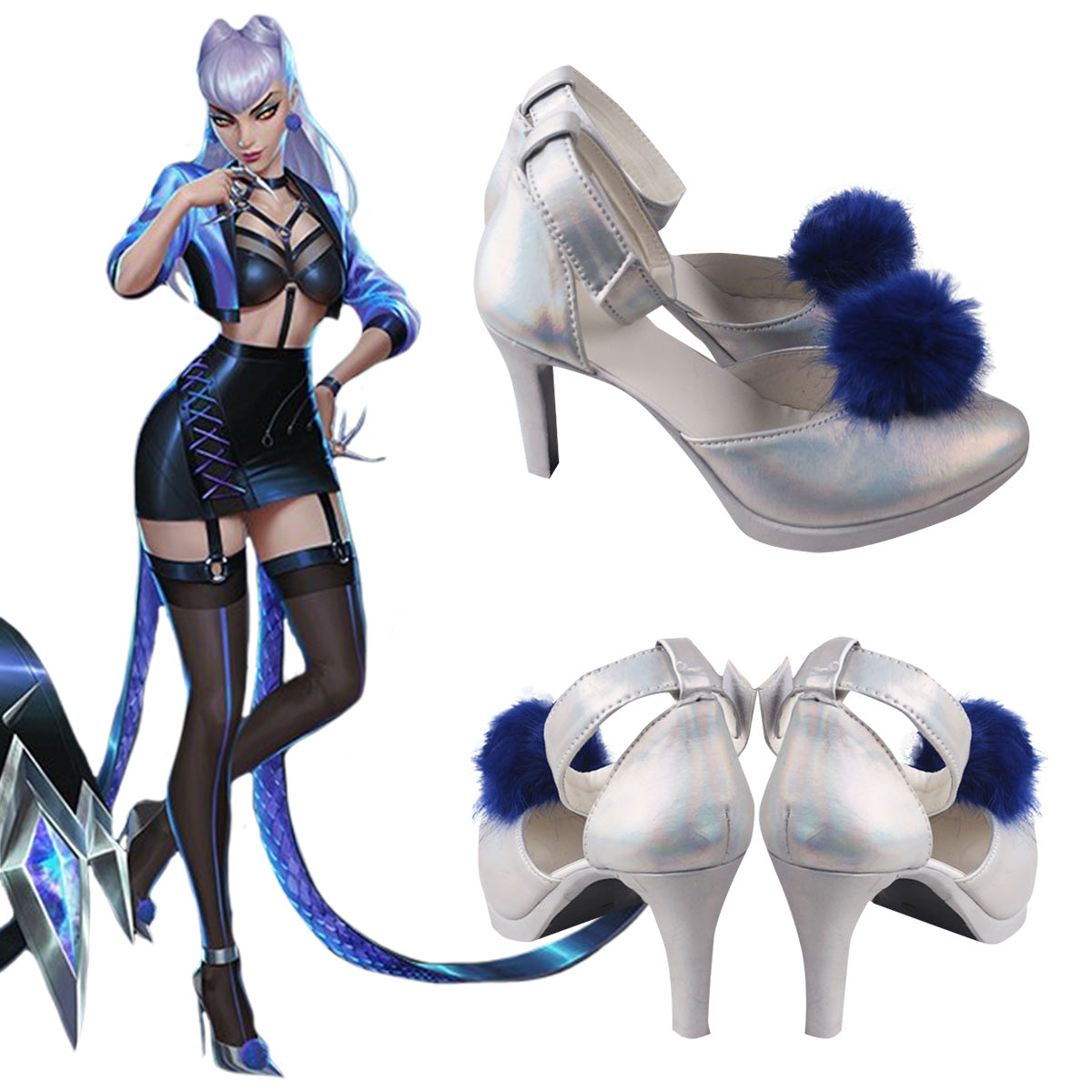 League Of Legends LOL 2020 K/DA KDA All Out Evelynn Silver Cosplay Shoes