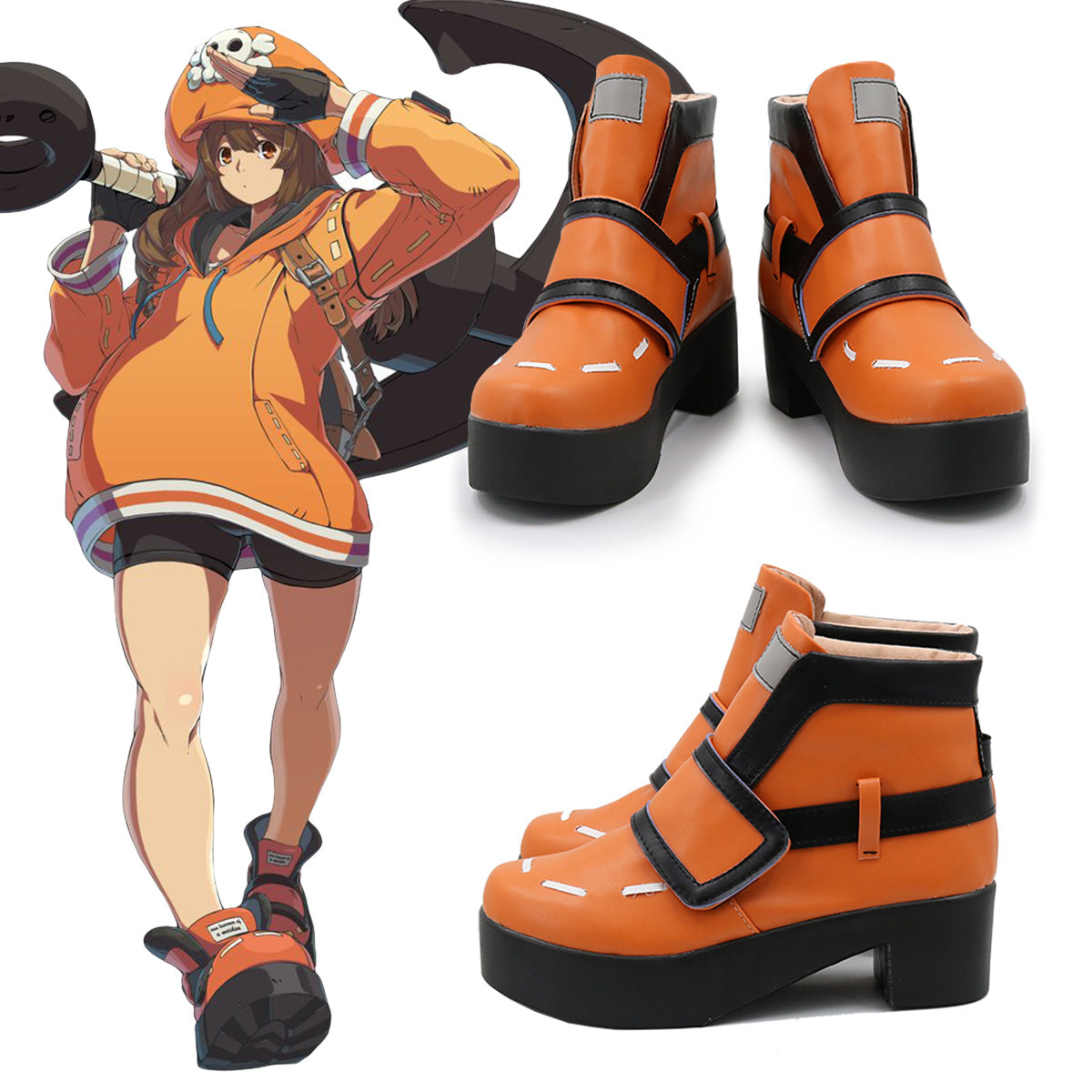 Guilty Gear STRIVE May Black Orange Cosplay Shoes