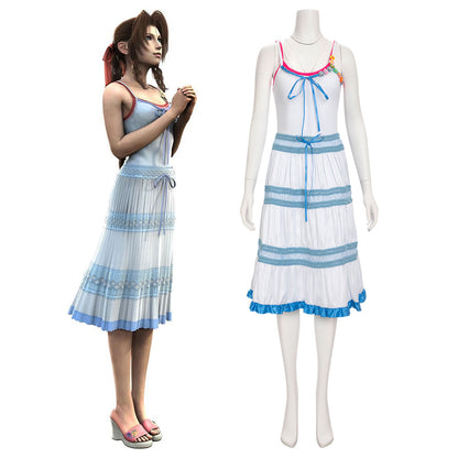 Final Fantasy VII Rebirth Aerith Gainsborough Blue White Dress Cosplay Costume