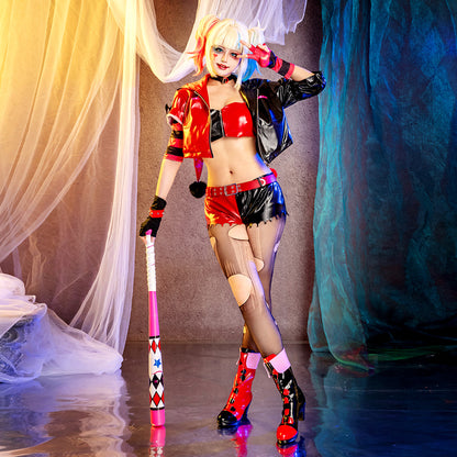 DC Comics rojo, blanco y negro: disfraz de Harley Quinn Cosplay