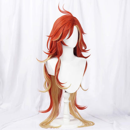 Genshin Impact Mavuika Red Yellow Cosplay Wig