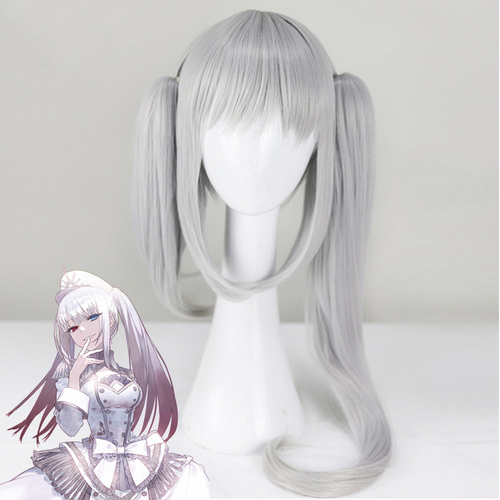 Date A Bullet Date A Live White Queen Kurumi Tokisaki Nightmare Wthie Dress Silver Grey Cosplay Wig