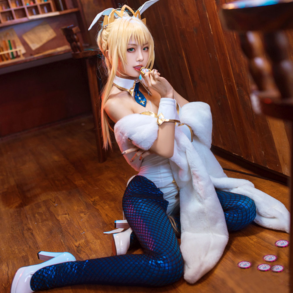 Fate Grand Order Ruler Artoria Pendragon Swimsuit Bunny Girl Rabbit Cosplay Costume