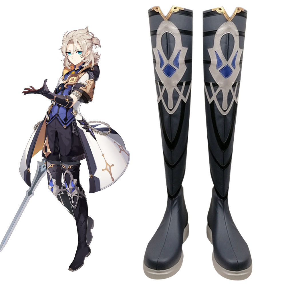 Genshin Impact Albedo Black Shoes Cosplay Boots