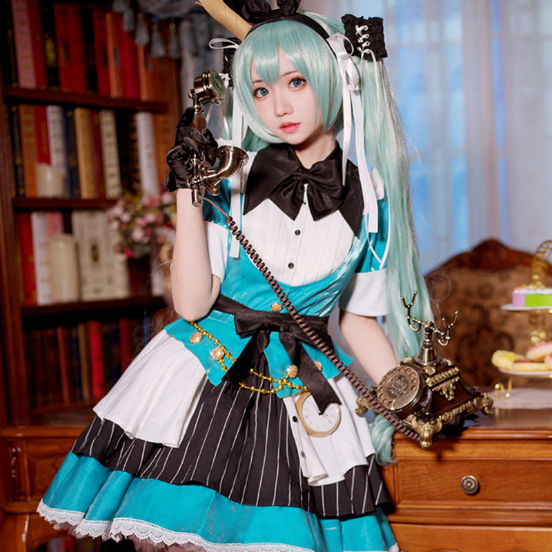 Vocaloid Hatsune Miku Alice Miku Loita Blue Dress Cosplay Costume 